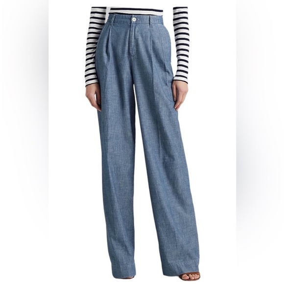 Women’s Lauren Ralph Lauren size 4 chambray pleated wide leg pants - Picture 6 of 9